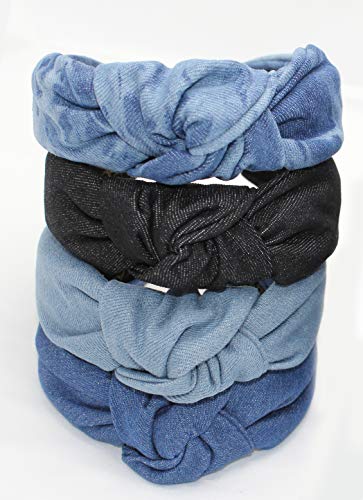 Denim Light Blue Headband is Trendy. Headbands for Women are Long Lasting. Jean Knotted is a Top Knot Head band Girls Fashion Designer for Hair - color: Light Blue