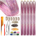 Celinebella Bubblegum Pink Hair Tinsel, 48" 1250 Strands Bright Shimmer | Vibrant hot pink bubblegum tone, youthful energetic, heat resistant, great for prom concerts birthday parties events - color: 01-Bubblegum Pink, size: 48 Inch Pack of 5Pcs