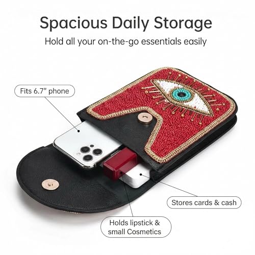 Small Crossbody Bags for Women Designer Cell Phone Bag Boho Shoulder Wallet Purse - color: Red Eye