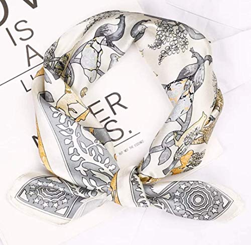 ANDANTINO 100% Mulberry Silk Scarf -21” Square Neckerchief with Gift Packed - color: Beige-animals