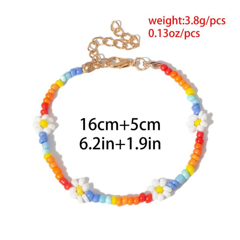 Tgirls Boho Ankle Bracelets for Women Beaded Anklets Chain Beachy Flower Foot Accessories - color: Colorful
