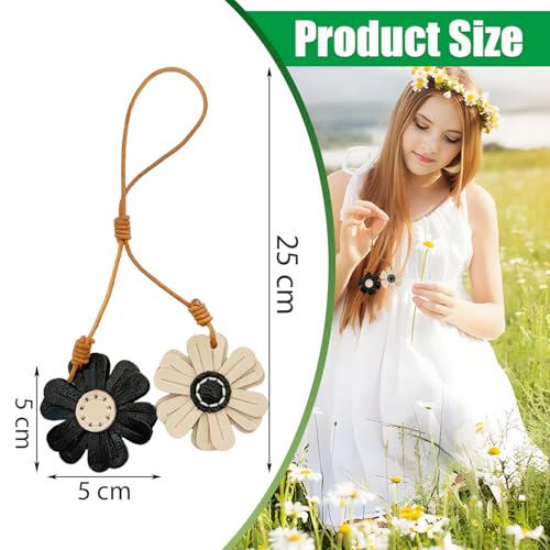 Handmade Genuine Leather Flower Bag Charm-Boho Accessories Leather Flowers Key Chain Purse Pendant Charms - color: B