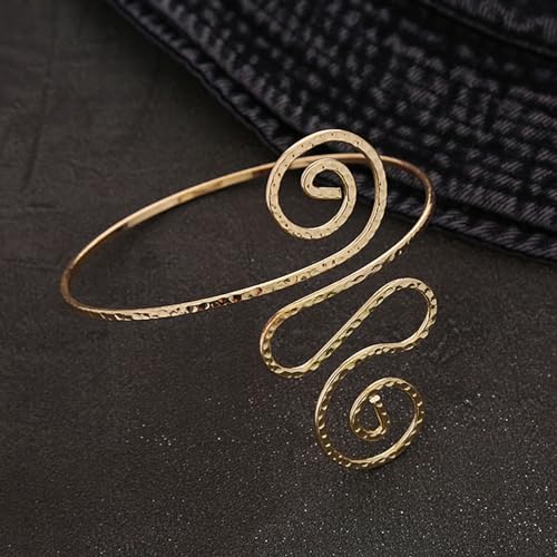 Cool Upper Arm Adjustable Bracelet Open Punk Gothic Cuff Bangle Coil Swirl Leaf Wing Butterfly Silver Gold Armband Minimalist Armlet Vintage Jewelry for Women - color: gold