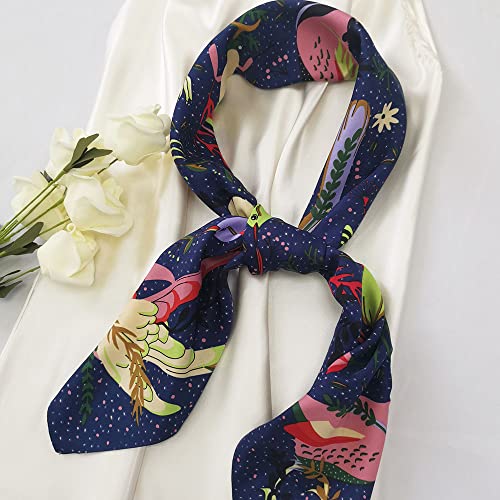 Julunar Silk Like Head Scarf for Women - Satin Large Hair Scarves - 35" Square Silk Hair Wrap for Sleeping with Gift Packed - color: B006-2 Bird Navy