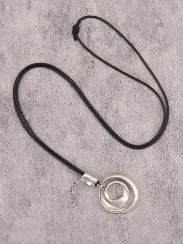 GelConnie Leather Necklace for Women Round Wooden Pendant Long Leather Choker Vintage Sweater Necklace Gold Chunky Boho Necklaces for Women - style: Boho Silver Necklace