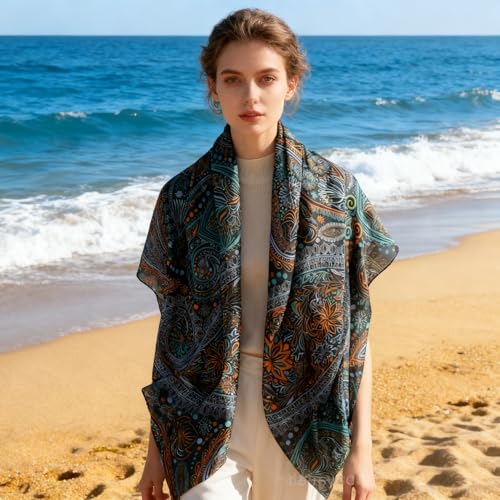 K-Elewon Large Square Scarf 43" Silk Scarf Fashion Scarves Silk Feeling Hair Wrapping Scarfs Night Sleeping Headscarf - color: Vb01