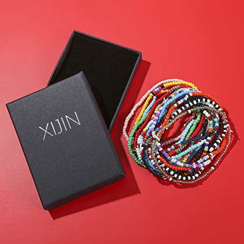 XIJIN 8Pcs Handmade Beaded Anklets for Women Boho Colorful Beads Ankle Bracelets Adjustable Foot Anklet Set - color: I
