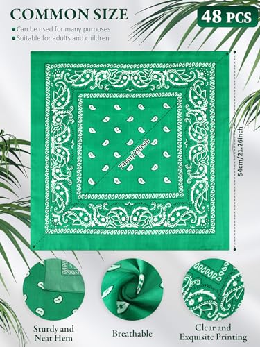 Unittype 48 Pieces Paisley Bandana Novelty Unisex Cowboy Headband Sports Bandannas Scarf Outdoor for Western Party Costume - color: Dark Green, style: Classic