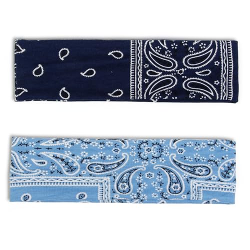 TERSE Paisely Headbands for Women Short Hair Bandana Headbands Non Slip Elastic Sweat Hairbands Soft Fabric Workout Yoga Running Sport Thin Hair Wrap for Girls - color: Headbands Color- Paisely Print Set