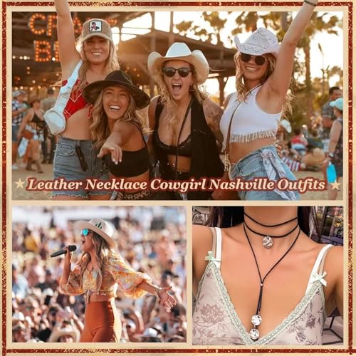 Boho Necklaces for Women Long Leather Cowgirl Necklace for Western Dress Country Concert Outfits Nashville Western Outfit for Women Cowgirl Accessories Trendy - color: A2:boho necklaces