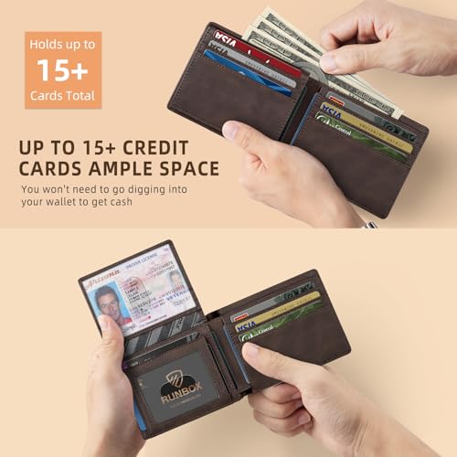RUNBOX Wallet for Men -Slim Rfid Leather Mens Bifold Novelty Wallets 2 ID Window With Gift Box Men's Accessories | Slim - color: CH DARK BROWN