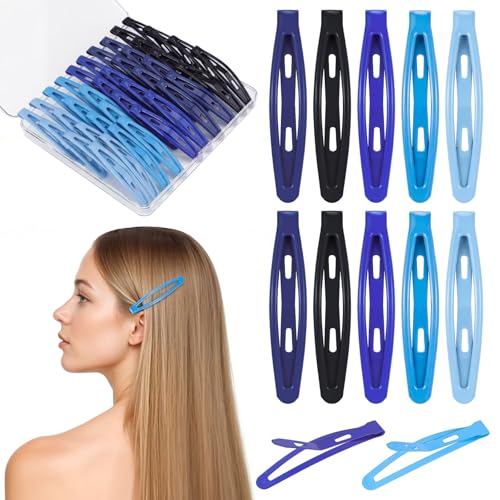 Obeoby 40 Pcs 5 Colors Metal Snap Hair Clips for Women Girls, 2.36 Inch Blue Black Barrettes Accessories Gifts - color: Blue