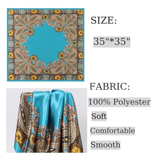 Large Square Head Satin Scarf Silk Feeling Hair Scarf 35"Head Scarves Bandana for Women Headscarfs for Women's Hair - color: C1-blue