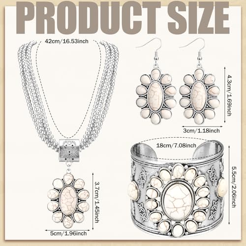 Inbagi 3 Pcs Boho Western Jewelry for Women Turquoise Jewelry Set Vintage Earrings Bracelet Western Bohemian Necklace for Women Cowboy Cowgirls - style: White Turquoise