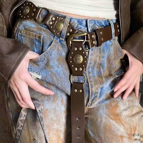 Western Belt for Women Boho Leather Belts Brown Vintage Waist Belt Cowgirl Belts for Dress