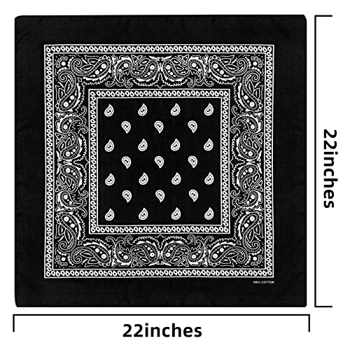 Cotton Bandanas for Men & Women Paisley Cowboy Bandana Handkerchiefs for Hair 22x22 - color: 3pcs Black