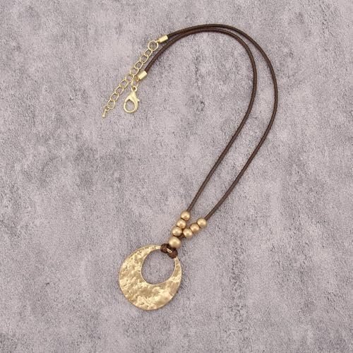 Boho Necklace for Women Adjustable Silicone Rope with Gold Beaded Pendant Chunky Handmade Vintage Jewelry - style: Beaded Boho Necklace
