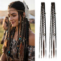 2PCS Boho Dreadlock Clip In Braids with Charms and Beads, Handmade Dreadlock Braids Hair Extensions Synthetic Braided Hairpieces for Women (Dark Brown Mix 16 Inch) - color: Dark Brown Mix, size: 16 Inch
