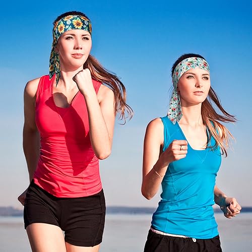 Jutom 4 Pieces Tie Headbands for Men Women Sports Bandana Hair Band Camo Headbands Elastic Sweat Wicking Karate Adjustable Non Slip Hairband for Yoga Workout Running - color: Vibrant Color
