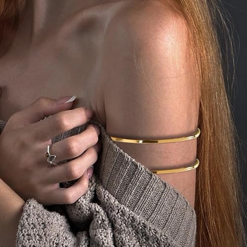 YVVLEE 3Pcs Arm Cuff for Women Open Upper Coil Bangle Bracelets Armlet Gold Silver Adjustable Armband Arm Bracelet Set - color: C