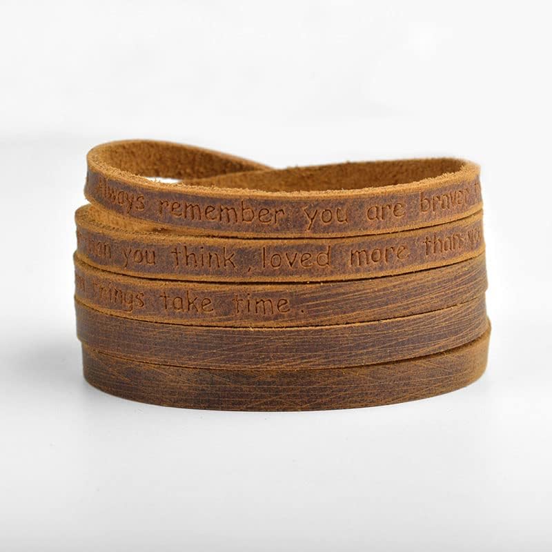 Rantanto Genuine Leather Wrap Bracelets Trendy Western Stackable Cuff Adjustable Boho Layered Bracelet Jewelry For Men Women - color: Brown--Never Give Up