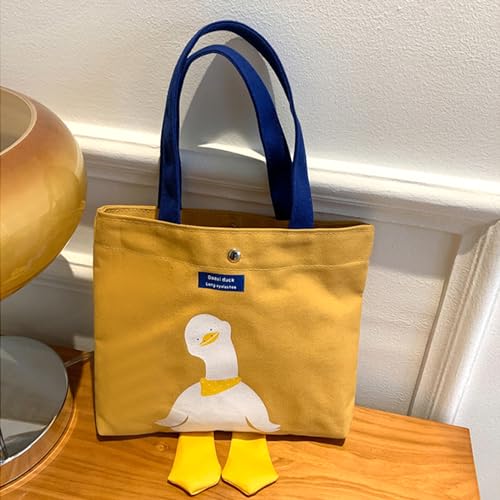 Kovewon 2PCS Small Canvas Tote Bag for Women Cute Mini Duck Book Tote Bag Preppy Reusable Bags for Grocery, Essentials, Water Bottle, Keys, Book, Bible - color: Yellow White Duck