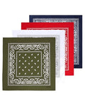 Bycc Bynn Large 27" x 27" 100% Cotton Bandanas - Set of 4 - color: Navy+white+red+army Green