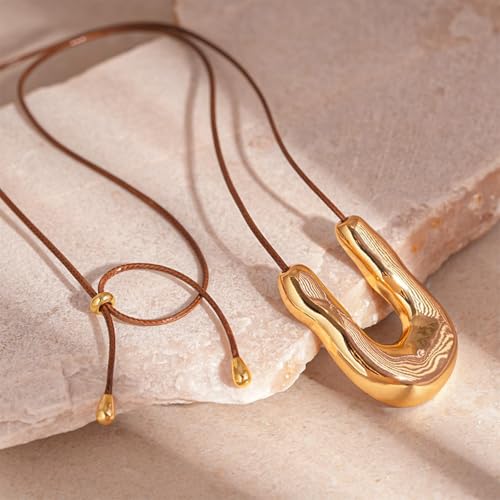 Frodete Statement Necklace for Women Chunky Gold Necklaces Long Pendant Necklace Boho Necklaces Gold Pendant Jewelry Cowboy Chic Style Cowgirl Outfit - color: Z4:Gold U Necklace