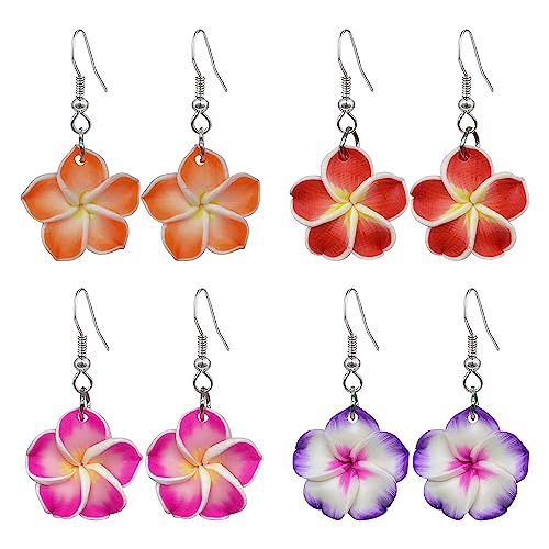 4 Pairs Tropical Bohemian Dangle Earrings For Women Hawaii Plant Daisy Flower Drop Earrings Set - color: style-2