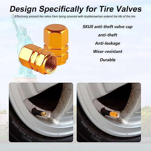 alpmosn Aluminum Tire Stem Valve Caps Wheel Valve Covers Car Dustproof Tire Cap Cover Accessories, Universal for SUV, Car, Bike and Motorcycle, Hexagon Shape (4PCS Gold) - color: Gold