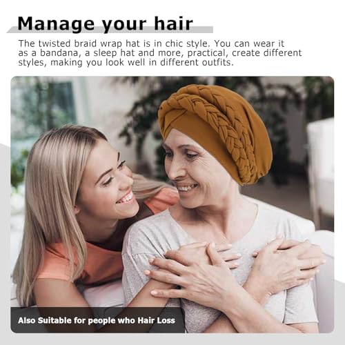 African Women Turban Caps Pre-Tied Twisted Turbans Head Scarf for Women Hair Wraps Cover Beanie Cancer Chemo Headwear - color: 1 Pack Double Twisted Braid: Brown