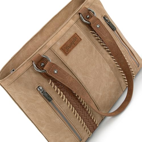 Wrangler Multi Pockets Tote Bag for Women Western Braided Shoulder Bag with Large Capacity for Everyday - color: Rtero-tan