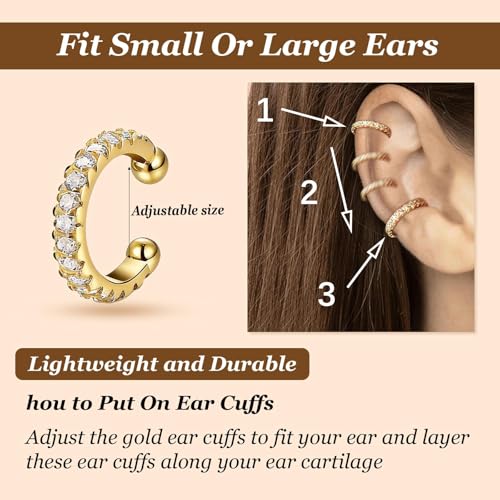Ear Cuffs Non Piercing 14K Gold Plated Ear Cuff Earrings for Women Trendy Clip on Cartilage Earring Stacks Non Pierced Adjustable Fake Earrings Set Jewelry - color: A6:Gold Ear Cuffs-12Pcs