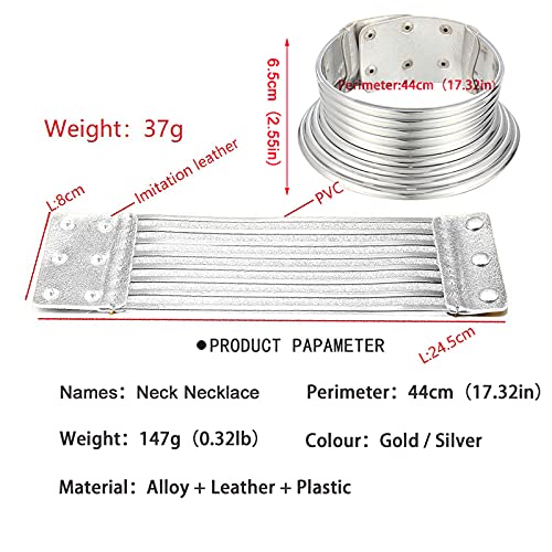 African Choker Collars Necklace,Snap Egypt Punk Gothic Chunky Leather Bib Statement Necklaces for Women and Girls - color: Silver Set