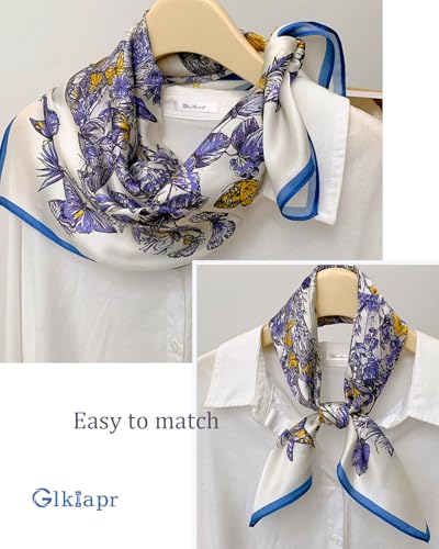 Satin Bandana Headscarf for Women Silky Hair Scarves for Fashion Lightweight - color: 15-blue Flowered Bushes