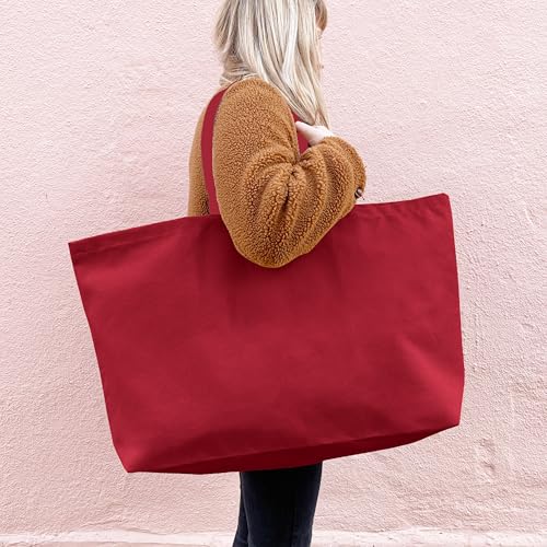 Large Canvas Tote Bag-Extra Big Shopping Beach Totes Bags Reusable Largest Grocery Plain Solid Bag 28"x8"x16" - color: Red