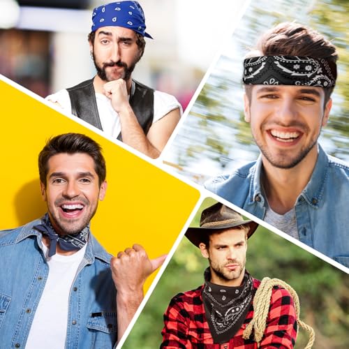 PLULON Bandanas for Men Women 4/12/24/30 Pack, Paisley Pattern Bandana Bulk Headbands Handkerchief Face Mask 100% Polyester - color: Black, Khaki, Coffee, White