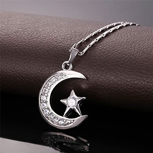 U7 Allah Necklace for Women/Men, 18K Gold Plated Square/Oval/Coin/Heart/Crescent Moon Islamic Pendant Necklace Muslim Jewelry with Chain - color: 01.Crescent Moon platinum