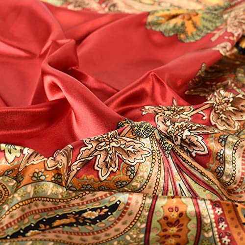 35 x 35 Women's Fashion Pattern Large Square Silk Like Hair Scarf Head Sleeping Wrap Satin Neck Bandana for Gift… - color: Big Cashew Red