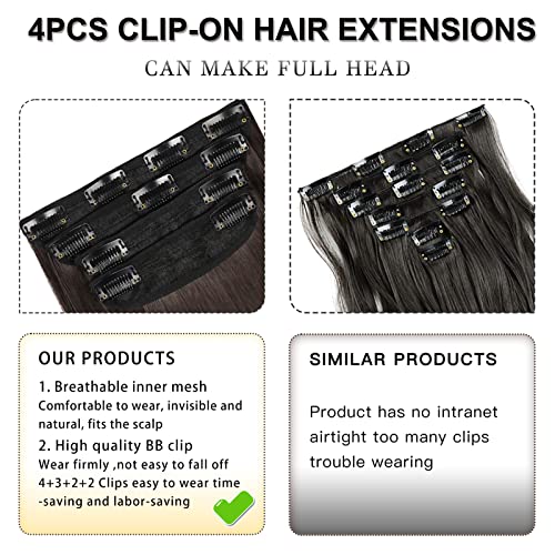 Brown Black Hair Extensions Straight Clip in Hair Extensions Clip ins - Soft and Thick (4pcs, 20Inch, 4#) - color: 4# - Brown Black
