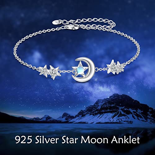 YAFEINI Ankle Bracelets for Women Sterling Silver Mermaid Turtle Ladybug Butterfly Moon Star Pineapple Anklet Link Chain Anklets Jewelry Gifts for Women - style: Moon star anklet