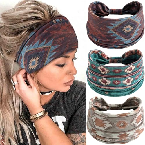 Boho Thick Hairbands for Women Stretchy Non-Slip Hair Bands African Knotted Twist Headwrap Workout Yoga Sports Stylish Turban Headband Hair Accessories (Pack of 3) - color: Headbands 2