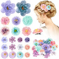 BBTO 21 Pcs Flower Hair Clip Rose Hair Clips Barrettes for Women Flower Accessories Boho Bride Claw Clip Hairpin Brooch Pin Headpiece for Wedding (Blue,Purple) - color: Blue, Purple