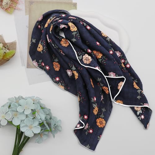 Bandanas for Women Men 21"x21" Floral Headband Scarf Versatile Hair Bandana Square Head Scarf - color: Dark Blue Floral