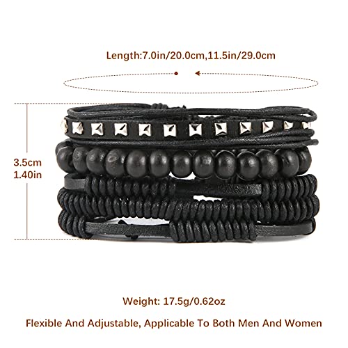 HZMAN Wrap Bracelets Men Women, Hemp Cords Wood Beads Ethnic Tribal Bracelets, Leather Wristbands - style: Wooden bead style 7