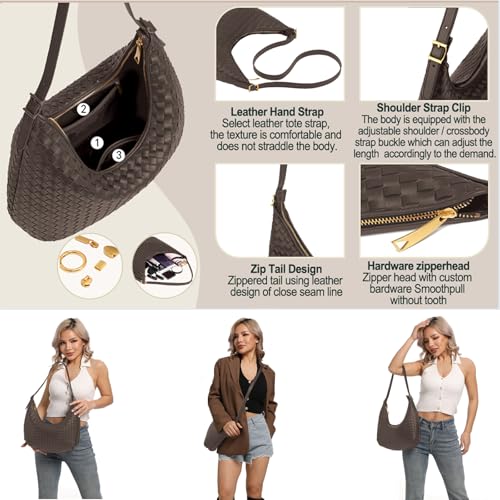 Shoulder Bag Handbag for Women Crossbody Tote Bags Woven Purse Clutch Women's Medium Underarm Hobo With Pocket Large - color: Dark Gray