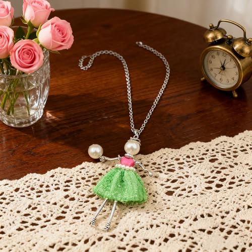 Crystal Paris Doll Necklace for Women, Handmade Cute Dress Long Chain Pendant Necklace Prom Costume Jewelry - style: 06