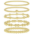 XIANNVXI 5PC Platinum Plated Silver Beaded Bracelet for Women Stretch Elastic Stackable Bead Ball Bracelet Trendy Set Women Dainty Jewelry - color: Gold B