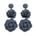 coadipress Boho Denim Camellia Flower Dangle Earrings for Women Exaggerated Big Layered Tiered Blossom Floral Drop Long Earring Chic Statement Earrings Wedding Bridal Jewelry Gifts - style: 2 Flower Dark Blue