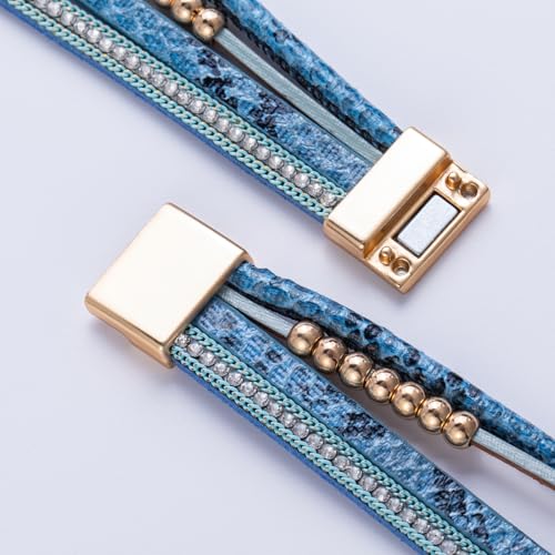 FANCY SHINY Boho Leather Wrap Bracelet Stackable Infinity Chunky Cuff Bracelets Western Hippie Outfits Jewelry Valentine Gifts for Women - color: Snakeskin Blue